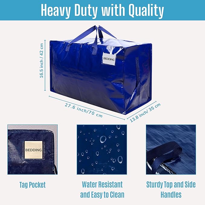 VENO 10 Pack Moving and Storage Bags, Heavy Duty, Alternative to Moving Boxes, Large Packing Totes Supplies for College Dorm Room with Zipper for Clothes, Wide Open Design (Blue, 10 Pack)
