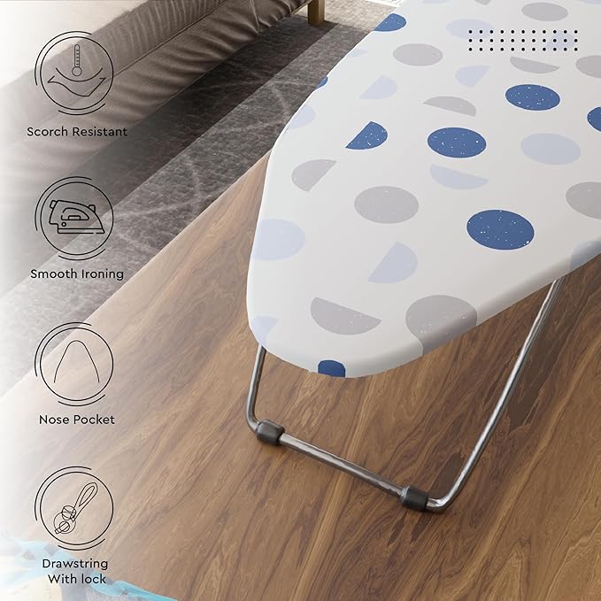 Encasa XO Ironing Board Cover and Pad 28"x12" - Thick 3mm Felt Padding, Drawstring Tightening & Lock, Easy Fit, Scorch & Stain Resistant, Fits Mini Ironing Board - Blue Moon