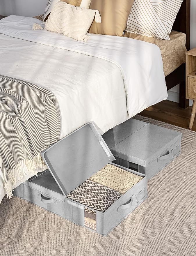 StorageWorks 2-Pack Large Under Bed Storage Bins with Lids, Underbed Storage Containers with Handles and Label Holder, Closet Organizer for Clothes, Blankets, Sweater