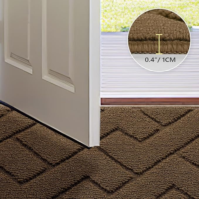 hicorfe Front Door Mat Outside Entrance,32"x40" Absorbent Muddy Dirt Resist Welcome Door Mats Outdoor Indoor,Stain and Fade Resistant,Non Slip Backing Entry Mat Doormat for Entryway(Dark Brown)
