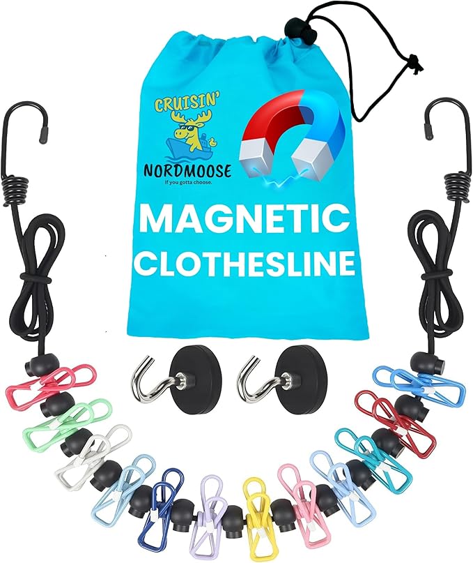 Magnetic Clothesline for Cruise Ship Cabin Approved - Strong Rubber Coated Non-Scratch Magnets, Travel Clothesline for Cruise Ship Essentials 2025 Updated Stronger Magnets