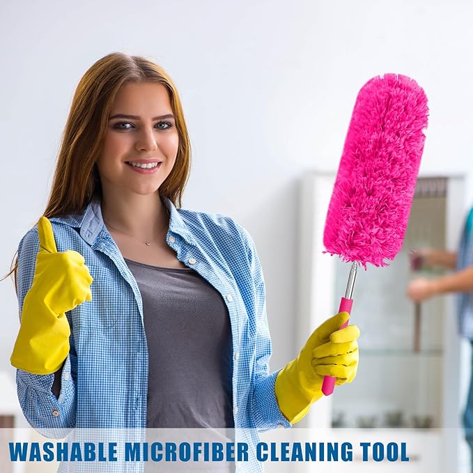 Tanlade 8 Pcs Microfiber Feather Duster for Cleaning 13-31 Inch Extendable Cobweb Dusters Ceiling Fan Duster Washable Bendable Tool for Office Car Window Furniture (Stylish Color)