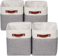 Univivi 10.5 Inch Fabric Cube Bins with Hard Bottom, 4 Pack Storage Baskets with PU Handles for Shelves Closet Foldable Storage Bins for Organizing (Gray,10.5" x 10.5" x 11")
