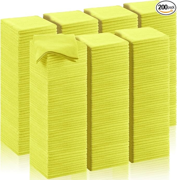 200 Pcs Microfiber Cleaning Cloth 16x16 Inch Microfiber Towels for Car Ultra Absorbent Cleaning Rags Reusable Lint Free Streak Free Detailing Towel for Car Washing Drying Dusting (Yellow)