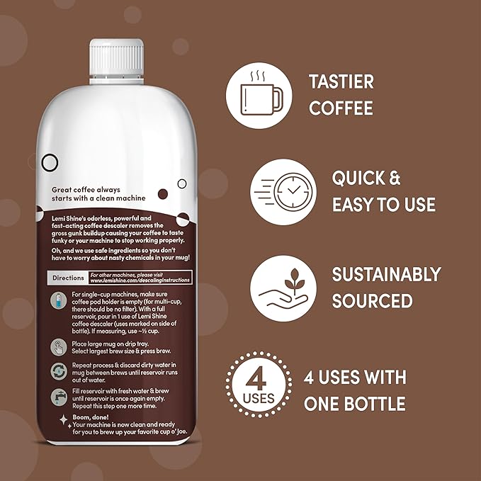 Lemi Shine Coffee Descaler - Food-Grade Citric Acid Coffee Maker Cleaner for Nespresso, Keurig, and More - 15 oz