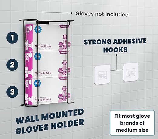 Alpine Glove Holder for Wall Mount - Latex Glove Holder Wire Glove Dispenser for Wall Disposable Glove Box & Tissue Box - Fits 3 Boxes (Black)