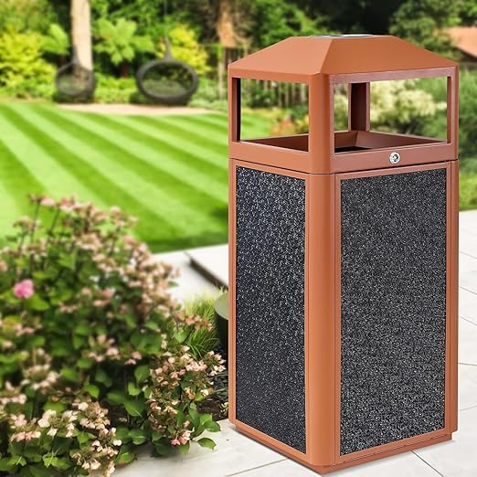 Square Waste Container with Dome Lid | Commercial Outdoor Garbage and Trash Container, Brown 15 Gallon