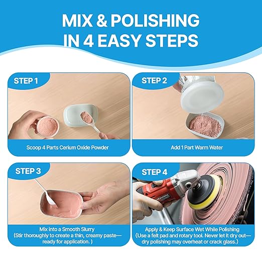 4.94 oz (140 g) Cerium Oxide Glass Polishing – Premium Windshield Glass Scratch Remover Powder 85% TREO, 3.5 Micron – IdealGlass Polishing Compound for AutoGlass, Side Windows, Mirrors – DIY or Pro
