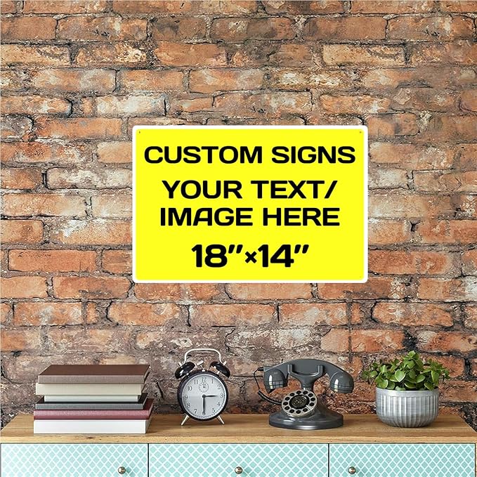 Repaly Personalized signs,Aluminum Weatherproof Metal Sign Multiple Sizes Custom Personalized Text And picture Here,hazard sign,garden sign,custom door sign,Customised business signs Yellow 18×14
