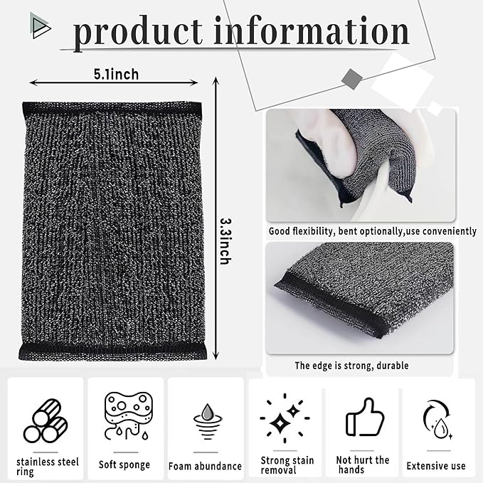 Steel Wool Scrubber Dish Sponges - Kitchen Scrubbing Pads Pot Scrubber for Kitchen Non Scratch, Soft and Fast sponges for Cleaning (6 Pack)
