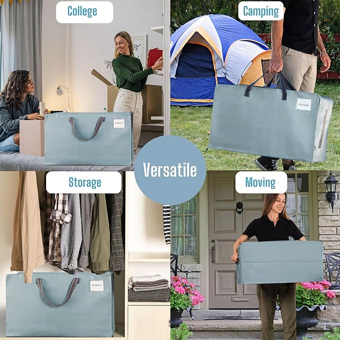 VENO 2 Pack Moving and Storage Bags, Heavy Duty, Alternative to Moving Boxes, Large Packing Totes Supplies for College Dorm Room with Zipper for Clothes, Wide Open Design (Light Blue Matte, 2 Pack)