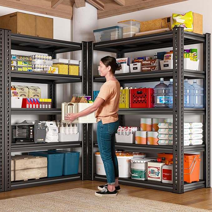 REIBII Garage Shelving Load 2000 LBS, Adjustable 5-Tier Storage Shelves, Metal Shelving Units and Storage Rack Shelf for Garage, Basement, Kitchen, 32" W x 17" D x 72" H, Black