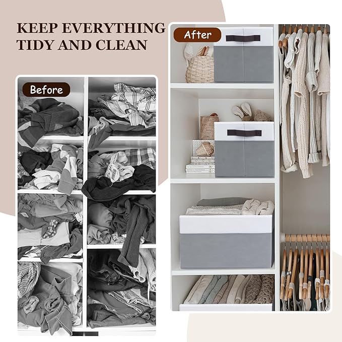 Criusia Closet Organizers and Storage Baskets - 6 Pack Shelf Organizer Bins with Handles - Clothes Storage Bins for Bedroom Nursery Home Closet Organization - Blanket Toy Storage Organizer