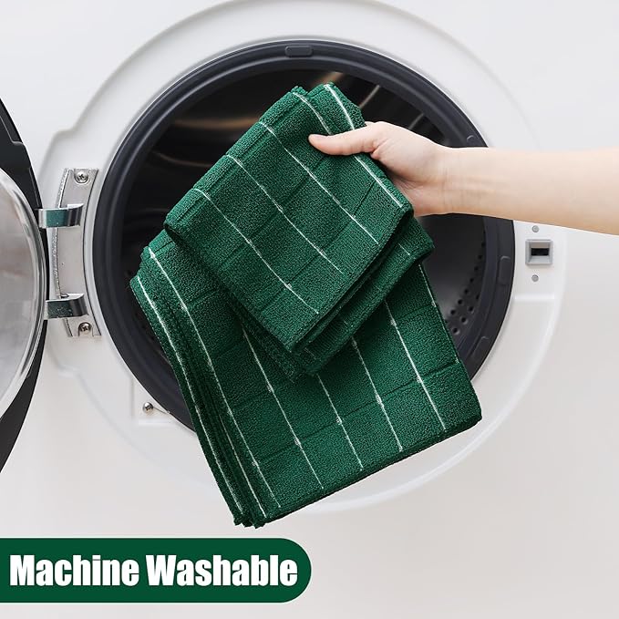 Homaxy Microfiber Kitchen Towels and Dishcloths Set, 12 Pack Soft and Absorbent Dish Hand Towels Bulk, 28 x 16 Inch & 12 x 12 Inch Quick Drying Rags for Washing Dishes, Dark Green