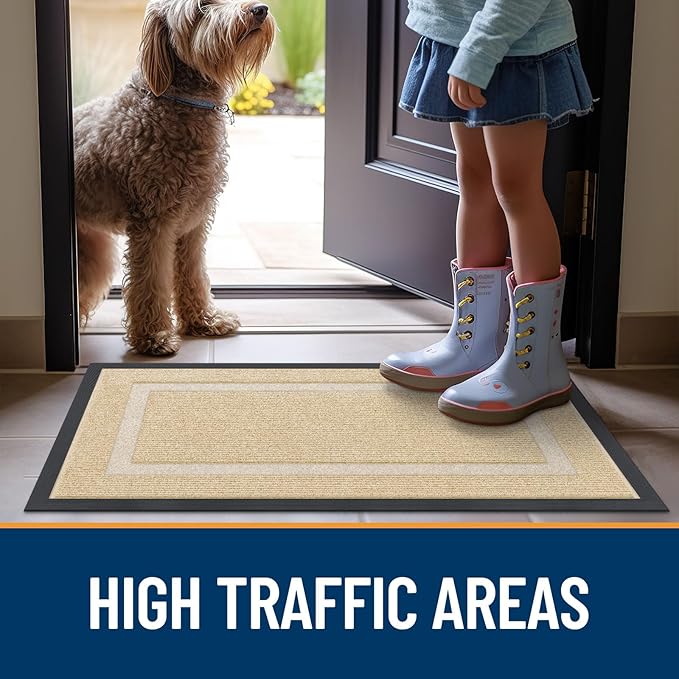 OLANLY Front Door Mat Indoor Outdoor Entrance, Waterproof All-Season, All-Weather Doormat, Sturdy Natural Rubber, Fade Resistant, Low Profile, Easy Clean Patio Porch Entryway Mat, 71x36, Beige