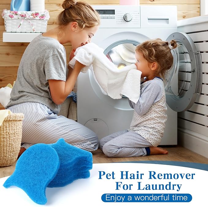 12PCS Pet Hair Remover for Laundry, Reusable Laundry Pet Hair Catcher, Soft Fish Shape Pets Hairs & Lint Catcher for Washing Machine, Dryer, Washer, Bedding, Clothes (Blue)