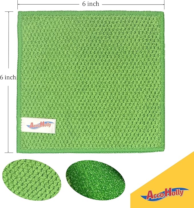 16 Pack Microfiber Scrub Dish Cleaning Cloth, Non-Scratch, Reusable & Durable for Pan Pot Dish Cooktop Stovetop Counter Kitchen Household, Machine Washable, 6 x 6 Inch, Orange & Green Assorted