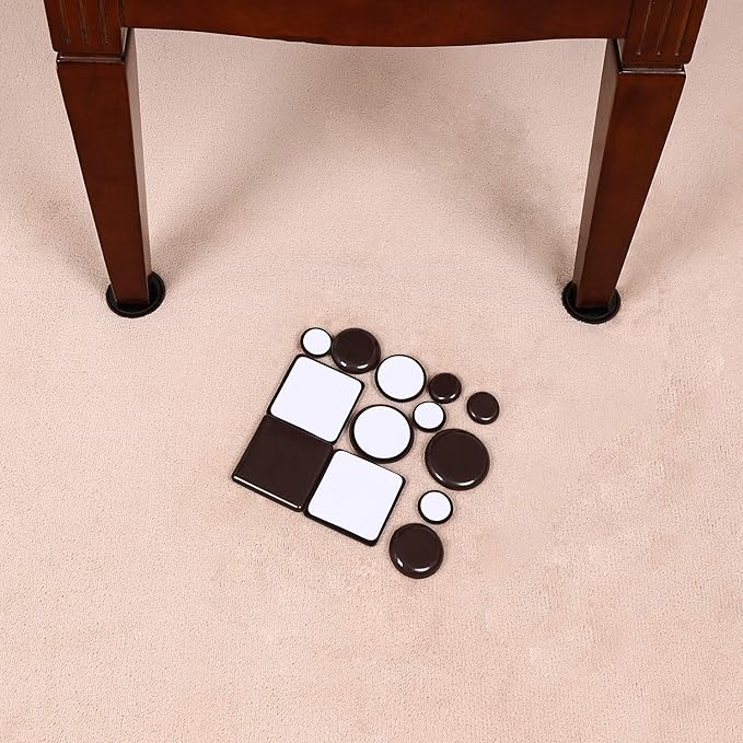 Ezprotekt 16 Pcs Self-Stick Furniture Movers Sliders for Carpet, 2.5 inch Square Self-Adhesive Furniture Moving Pads, Furniture Glides Sliders for Moving Chair Table Desk Bed Sofa Couch (Brown)