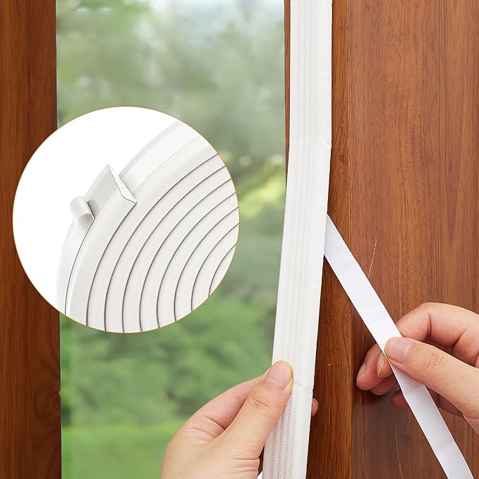 QDiShi 196" Wedge-Shape Weather Stripping Door Seal Weatherproof Foam Seals Self Adhesive Insulation Anti-Collision Strip Soundproofing Frame Insulation Tape Fits 0.13-0.31" Gaps(White)