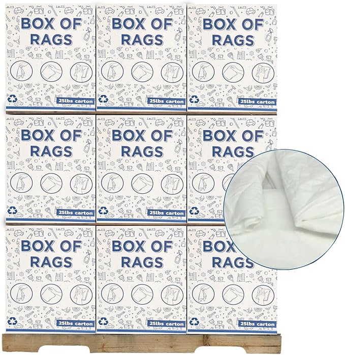 Recycled White Sheeting Cleaning Rags (600 lbs. Pallet 24x25 lbs. Box) – Lint Free White Cotton Cloths for Manufacturing | Automotive | Janitorial | Shop Rags Bulk - Multipurpose