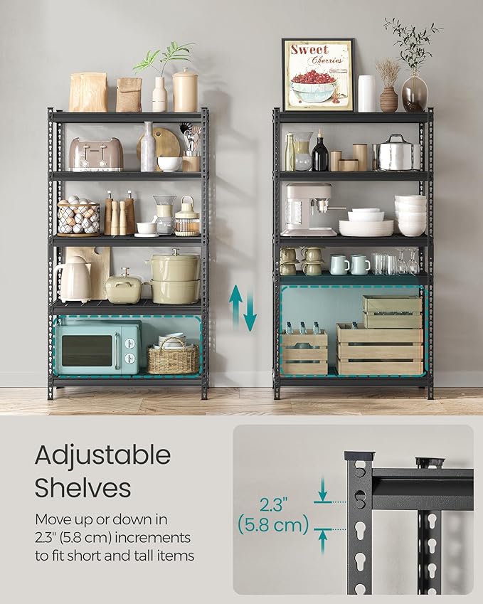 SONGMICS 5-Tier Storage Shelves, Heavy-Duty Garage Shelving, Adjustable Shelving Unit, Steel Shelf, Boltless Assembly, for Garage, 2,250 lb Load, 18 x 108 x 72 Inches, Ink Black UGLR453B03