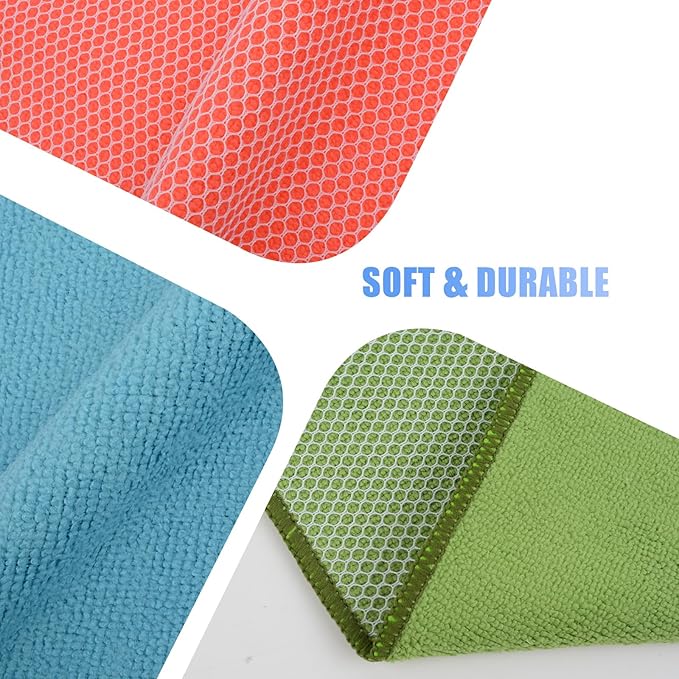 KinHwa Kitchen Washcloths for Dishes Absorbent Microfiber Dish Cloths Quick Dry Dish Rags with Poly Scour Scrub Side Ideal for Kitchen Cleaning (Mixing Colors #1, 12inchx12inch 9 Pack)