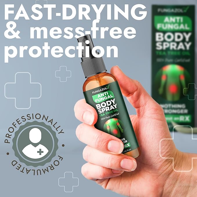 Body Spray with Tea Tree Oil | Fast-Absorbing Antifungal Treatment for Jock Itch, Athlete’s Foot, Ringworm & Nail Fungus | Soothes Itching, Burning & Scaling | Relieves Irritated Skin | 120ml