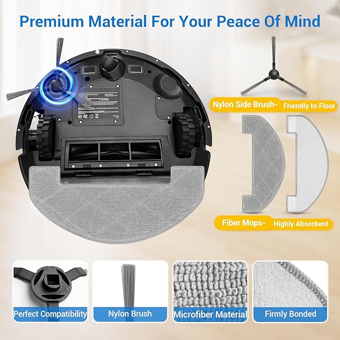 Bluevisk MS1 MAX Replacement Parts for For MONSGA MS1 MAX Robotic Vacuum Cleaner Parts with 1 Roller Brush, 4 HEAP, 6 Mop, 6 Dust Bags, 6 Side Brushes, 1 Clean Brush