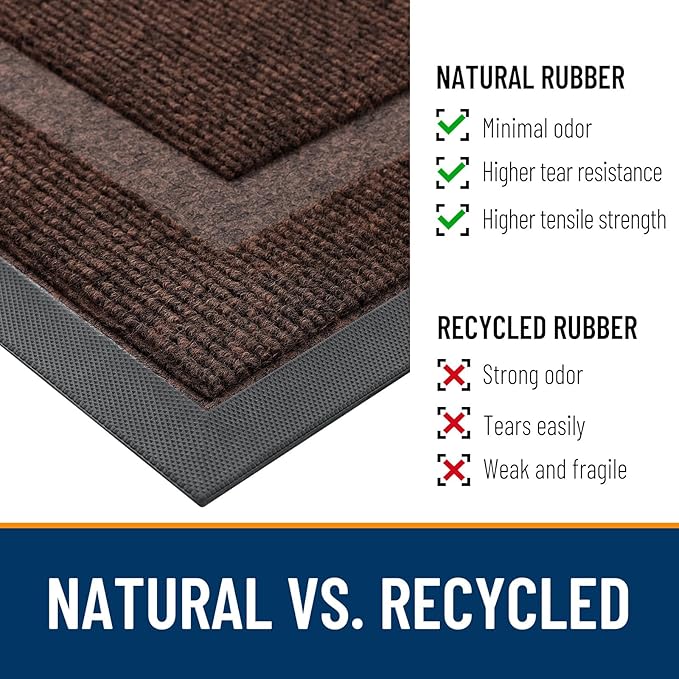 OLANLY Front Door Mat Indoor Outdoor Entrance, Waterproof All-Season, All-Weather Doormat, Sturdy Natural Rubber, Fade Resistant, Low Profile, Easy Clean Patio Porch Entryway Mat, 35x23, Dark Brown