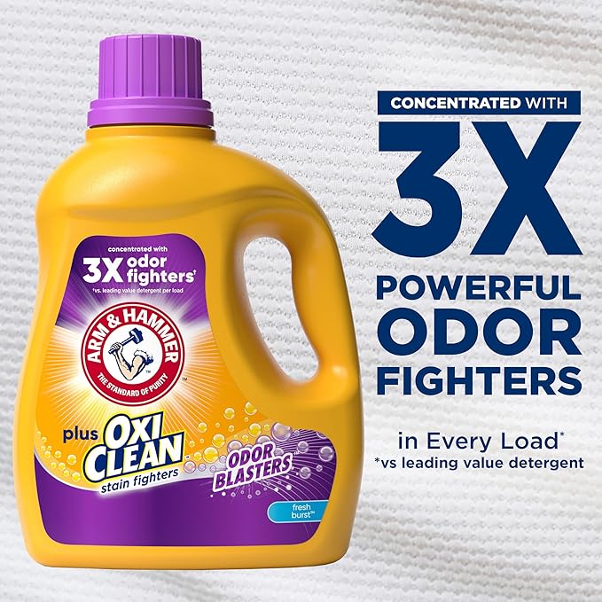 ARM & HAMMER Plus OxiClean Odor Blasters Fresh Burst, 77 Loads Liquid Laundry Detergent, 100.5 Fl oz (Pack of 2)