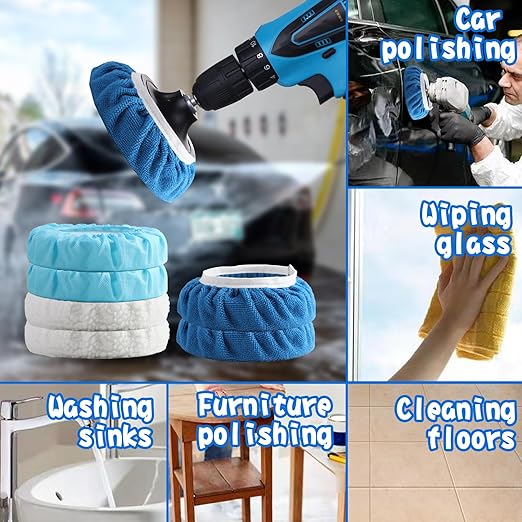 40 Piece Car Polisher Pad Set, Mix Pack of 24 Microfiber, 8 Non Woven, 8 Woolen Bonnets, 7-8 Inch, Dark Blue, Light Blue, White, Suitable for Metal, Bronze, Wood, Plastic