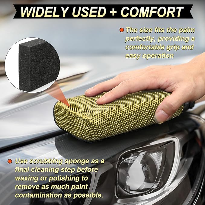 Car Wash Sponge,Dual Sided Car Clay Scrubber for Fast and Effective Removal of Paint,Light Overspray So On,Scrubbing and Clay Work,2-Pack