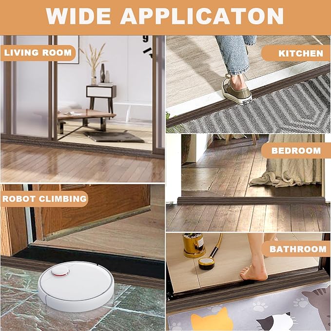 Vinyl Door Threshold Flooring Transition Strip Self Adhesive Carpet Edging Strip for Laminate Doorway Edge Threshold from 3/5" to 4/5" (Grayish Brown Wood Grain, 10 Ft)