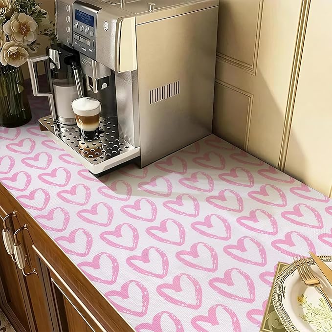 Heart Drawer Liner for Cabinets 16IN x 20FT,Shelf Liner Non-Adhesive and Strong Non-Slip Cabinet Drawer Liners for Kitchen,Table,Bookshelves,Waterproof Cupboard Liners,Pink