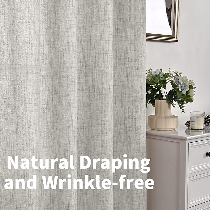YoungsTex Light Grey Linen Curtains 45 Inch Length for Short Window, Light Filtering Burlap Textured Drapes Rod Pocket Back Tab for Kitchen Living Room Bedroom, 2 Panels, 42 X 45 Inch