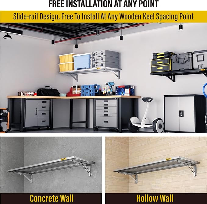 1.3x4ft Adjustable Rail Type Folding Storage Rack Shelf, Suitable for Garage, Storage Room, Kitchens Wall Shelf,Garage Storage Rack Floating Shelves, Wall Mounted Folding Table(1pc-Silver Gray)