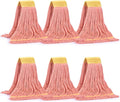 Matthew Cleaning Commercial Mop Head Replacement, 5 Inch Wide Headband, Looped End Cotton Blend String Wet Mops for Floor Cleaning, 24 oz Large, 6-Pack Orange