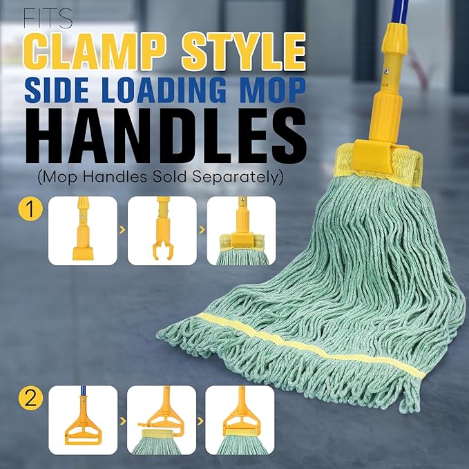 Matthew Cleaning Commercial Mop Head Replacement, 5 Inch Wide Headband, Looped End Cotton Blend String Wet Mops for Floor Cleaning, 24 oz Large, 3-Pack Green