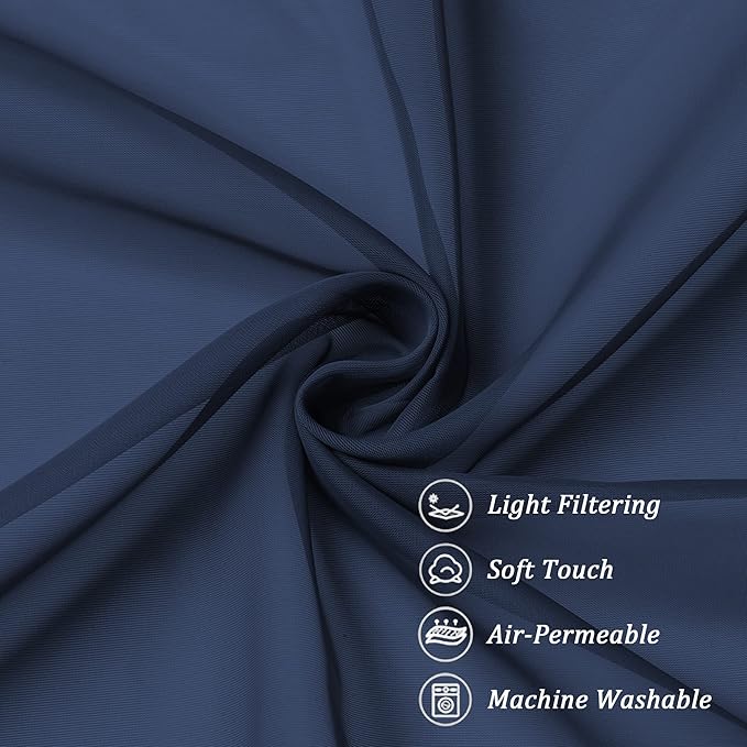 Chyhomenyc Navy Blue Sheer Curtains 84 Inches Long 2 Panels Set - Light Filtering Curtains for Living Room, Soft Breathable Voile Rod Pocket Bedroom Window Drapes, 42Wx84L Inch, 2PCS