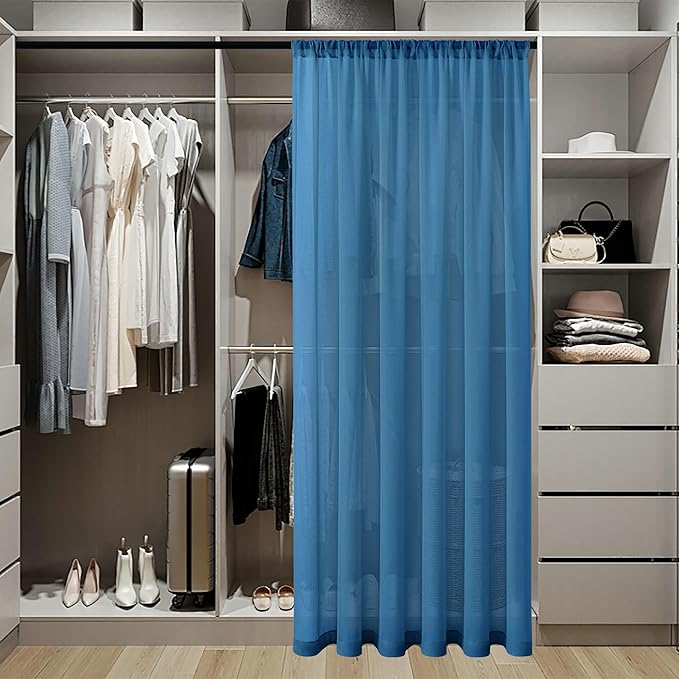 Tollpiz Sheer Door Curtain Closet Linen Textured Curtains Sheer Doorway Light Filtering Voile Patio Glass Door Rod Pocket Curtain French Door, 54 x 72 inches Long, Classic Blue, Set of 1 Panel