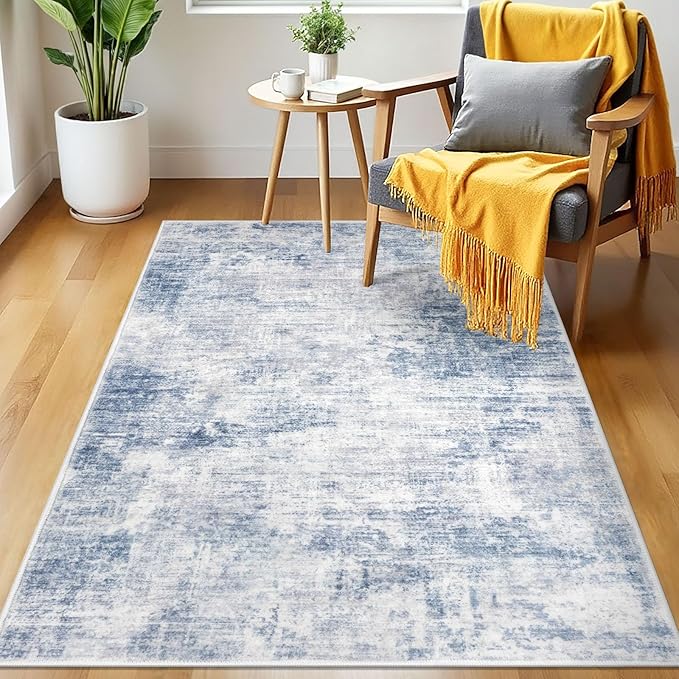 IOHOUZE Abstract Area Rug 3x5 Ft Washable Rugs for Entryway Indoor, Non Slip Kitchen Rug Printed Faux Wool Throw Rugs, Indoor Door Mat for Door Entrance Foyer Living Room, Light Blue White