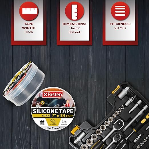 XFasten Self Fusing Silicone Tape Waterproof – 1" x 36 Feet Black, Self Amalgamating Tape, Silicone Rubber for Plumbing, Sealing Pipes, Hose Repair, Outdoor Coax and Electrical Cables – Weatherproof