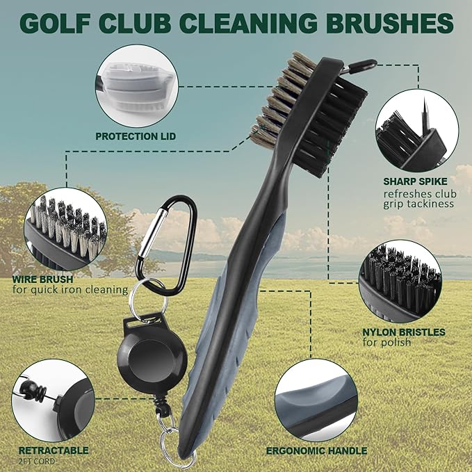 Golf Club Cleaning Kit 3-in-1 with Golf Club Cleaner Brush, Towel and 200g Golf Club Polish - Golf Club Care Kit for Instant Groove Rust & Scratch Remover - Golf Accessories for Men