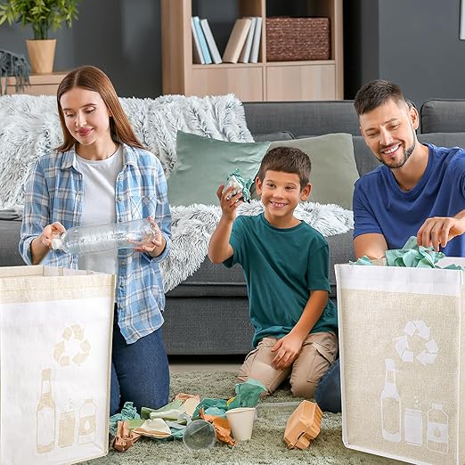 Recycle Waste Bag for Kitchen Home- Indoor Recycling Bins Trash Sorting Organizer, Reusable and Waterproof, Yellow, 4 Pack