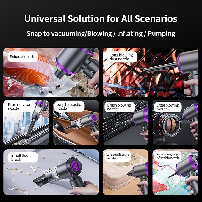 Mini Cordless Handheld Car Vacuum Cleaner/Air Duster/Blower/Hand Pump, 21000 PA High Power Brushless Motor, Portable Keyboard Vacuum Cleaner with Multi-Nozzles for Home, Office, Computer(Purple)