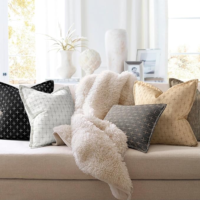 ZWJD Pillow Covers 24x24 Set of 2 Soft Polyester Textured Pillow Covers with Stylish Flange Edge Cozy Farmhouse Throw Pillows for Couch Bed Sofa Living Room