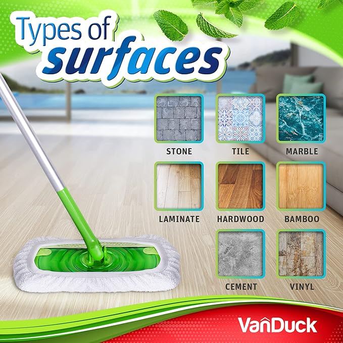 VanDuck Reusable 100% Cotton Mop Pads Compatible with Swiffer Sweeper (2-Pack), Terry Cloth Mop Covers Washable for Wet Mopping and Floor Cleaning (Handle is Not Included)
