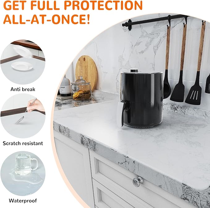 Warome Silicone Mat,47"x 23" Silicone Mats for Kitchen Counter, Waterproof Heat Resistant Mat, Extra Large Countertop Protector, Nonstick Baking Mat,Shipped No Creases- White Translucent