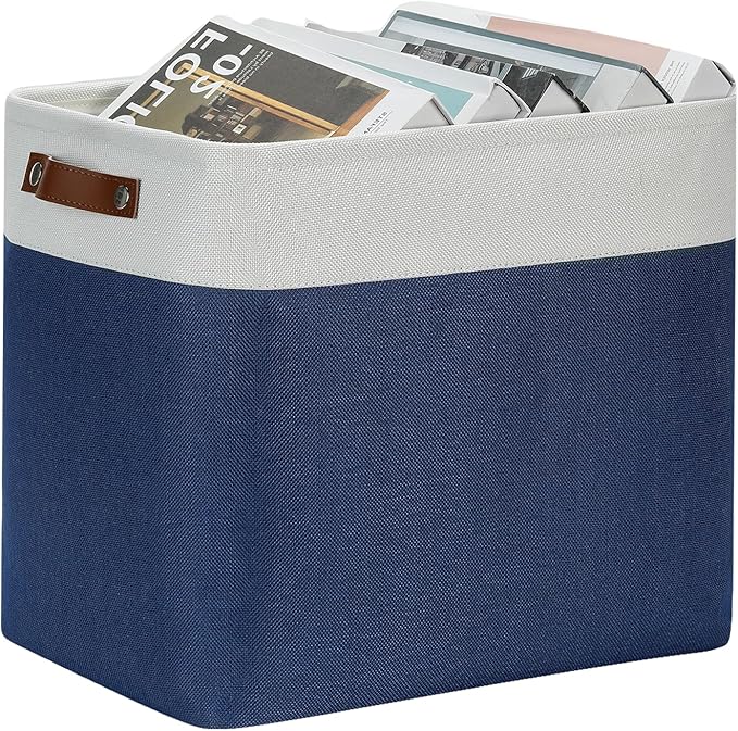 DULLEMELO Large Storage Basket 17"x12"x15",Fabric Organizer Bin for Storage Clothes, Toys, Books,Storage Bin with Handles for Bedroom, Closet, Nursery (White&Blue,1 Pack)