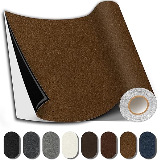 Suede Repair Patch, Large Fabric Repair Tape, Self-Adhesive Fabric Patches for Furniture, Couch, Sofa, Car Interior, Shoes, Hand Bag, Clothing (Brown, 3.5X79 Inch)
